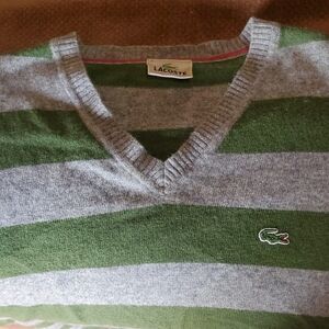 Lacoste Green and Gray V-Neck Sweater
